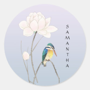 Rond Sticker Monogramme japonais Vintage Kingfisher