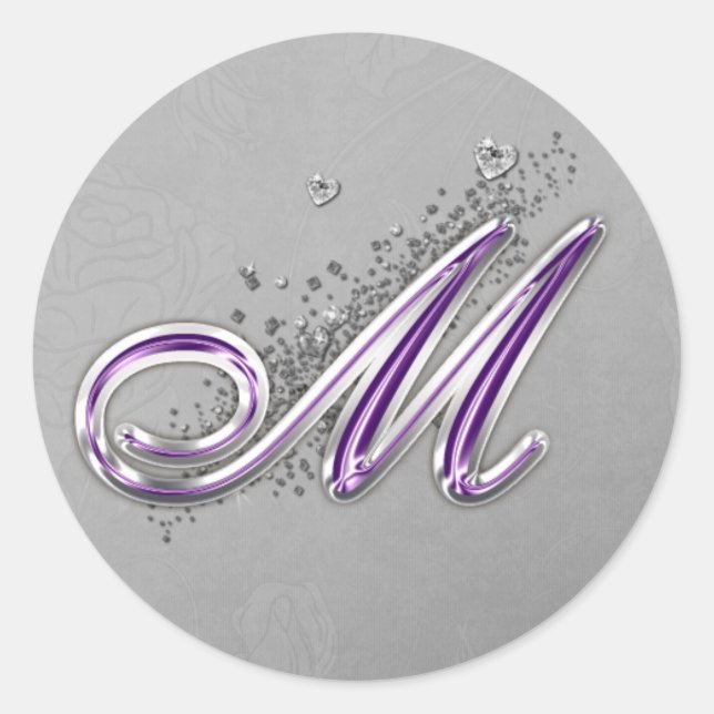 Rond Sticker Monogramme M de Parties scintillant violet (Devant)