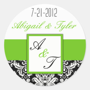 Rond Sticker Monogramme Mariage noir vert