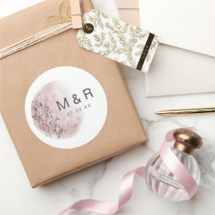 Rond Sticker Monogramme rose Bleu Lune Mystique