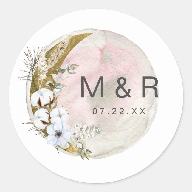Rond Sticker Monogramme rose de lune mystique (Devant)