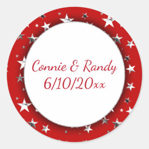Rond Sticker Monogramme rouge avec étoiles d'argent