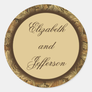 Rond Sticker Monogramme William Morris Feuilles Brown