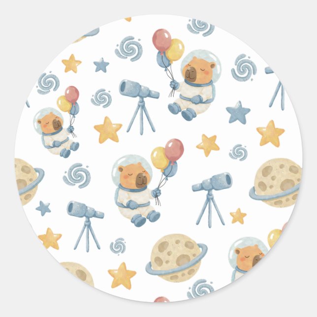 Rond Sticker Motif Astronaut Capybara (Devant)