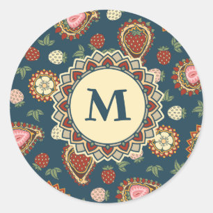 Rond Sticker Motif de fraise Paisley