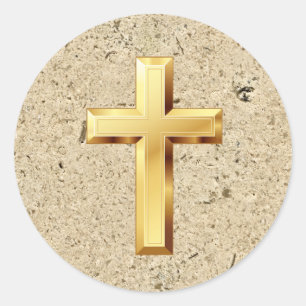 Rond Sticker Motif Gold Christian Holy Cross Texture