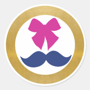 Rond Sticker Mustache Bow Rose Or Twin Girl Baby
