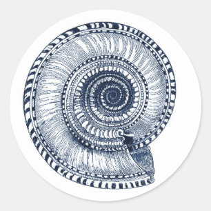 Rond Sticker Navy Blue Sea Shell