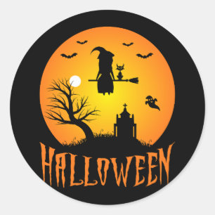 Rond Sticker nocturne Silhouette Halloween Witch
