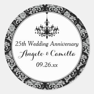 Rond Sticker noir, Argent Damask 25e Anniversaire 2