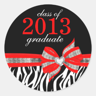 Rond Sticker noir blanc rouge Zèbre Graduation Sceau