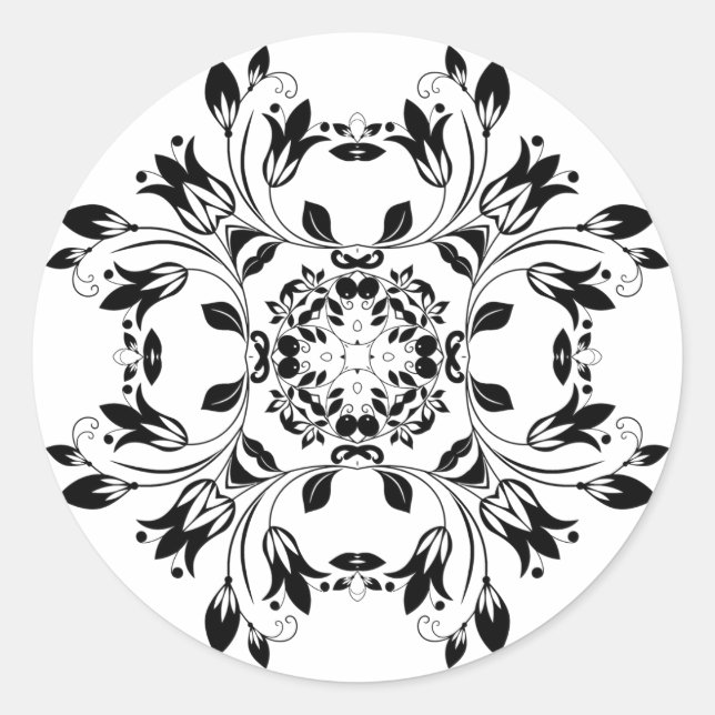 Rond Sticker noir et blanc Damask (Devant)