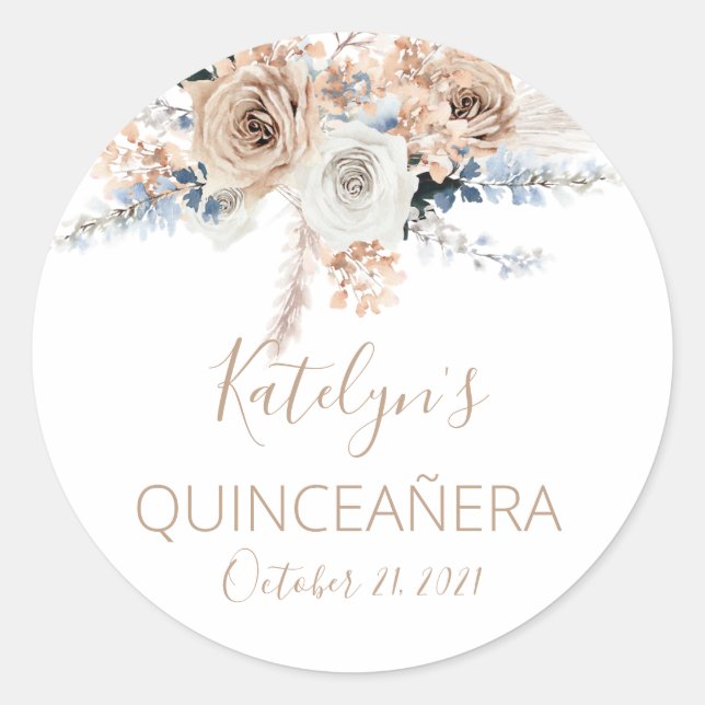 Rond Sticker Pampas Grass Boho Quinceañera Favoriser (Devant)