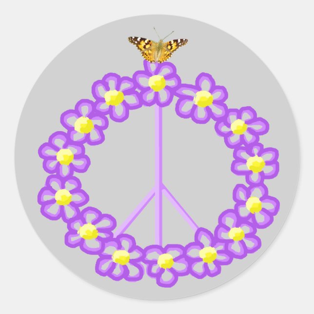 Rond Sticker Papillon aux fleurs de paix (Devant)