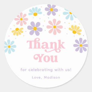 Rond Sticker Pastel Daisy Flower Anniversaire Classique
