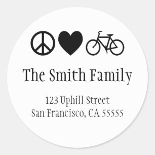Rond Sticker Peace Love et Bicycles