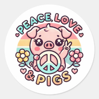 Rond Sticker Peace Love & Pigs