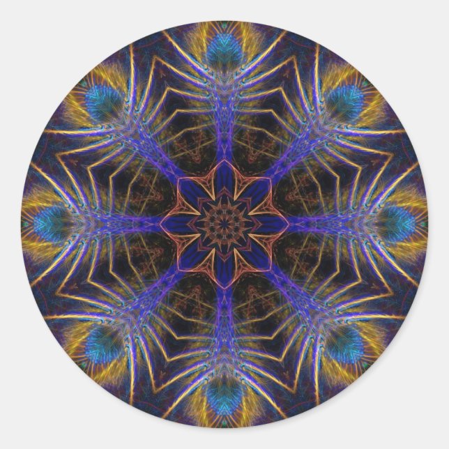 Rond Sticker Peacock Web Fractals (Devant)