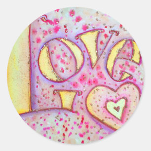 Rond Sticker Peinture d'Art Mot Rose Doux