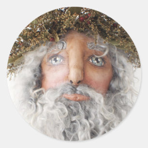 Rond Sticker Père Noël d'art populaire primitif ~ Carte
