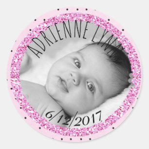Rond Sticker photo pour bébé Pink et B lack personnalis