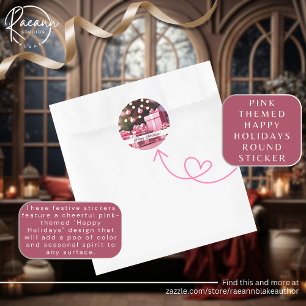 Rond Sticker Pink Theme Joyeux Vacances