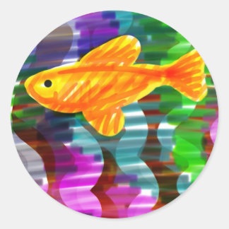 Rond Sticker Poisson Peint À La Main