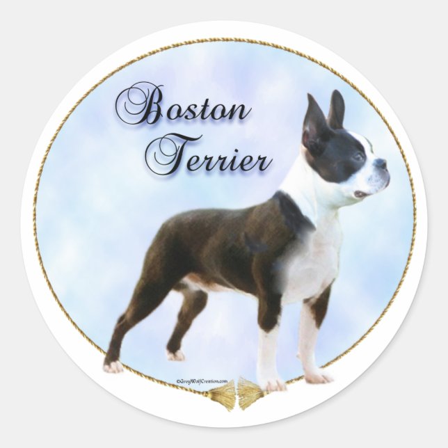 Rond Sticker Portrait de Boston Terrier (Devant)