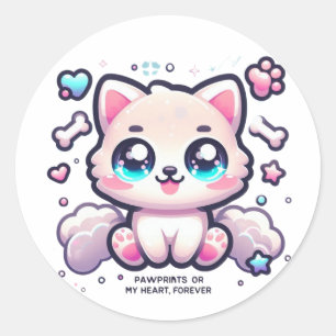 Rond Sticker pour animaux de compagnie Kawaii Pawprints