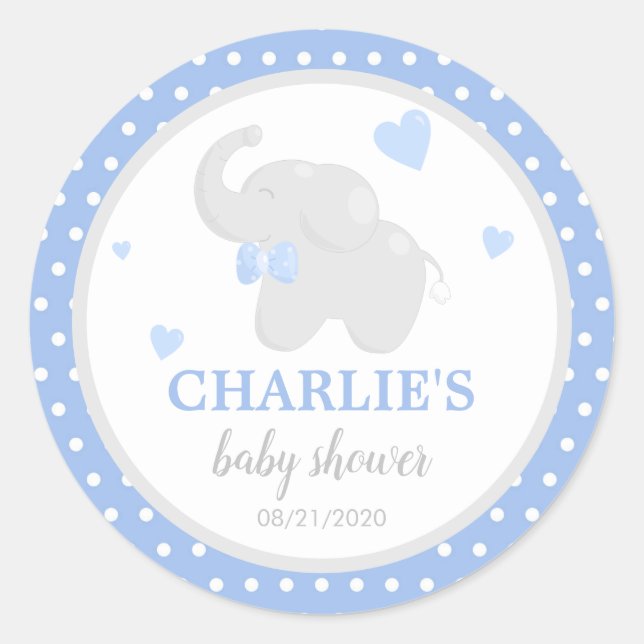 Rond Sticker pour Baby shower bleu Polka Dot (Devant)