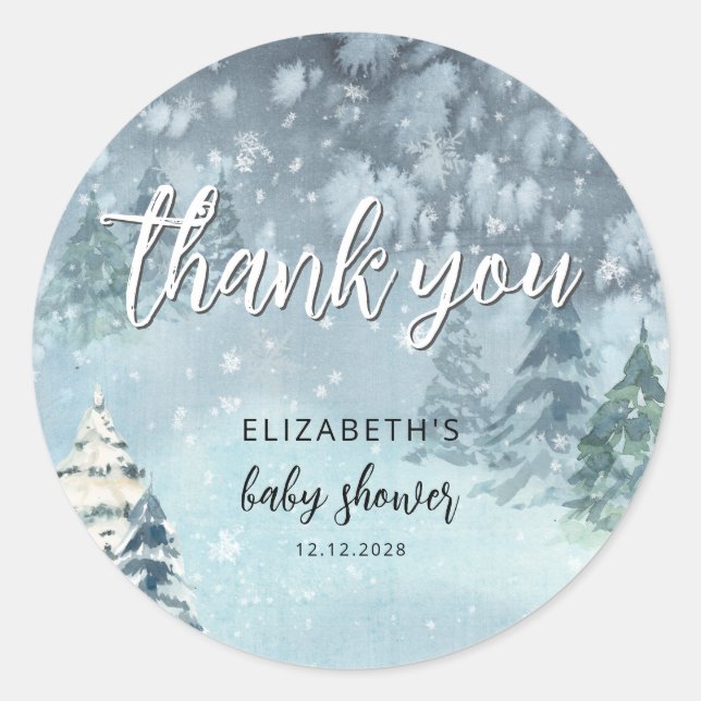 Rond Sticker pour Baby shower de forêt d'hiver (Devant)