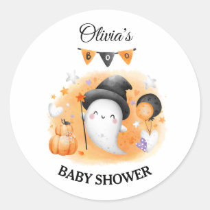 Rond Sticker pour Baby shower d'Halloween Little Boo Or