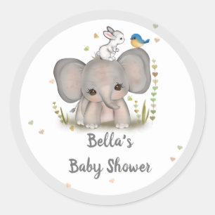 Rond Sticker pour Baby shower d'oiseaux de Bunny gris b