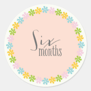 Rond Sticker pour bébé Floral Six Mois