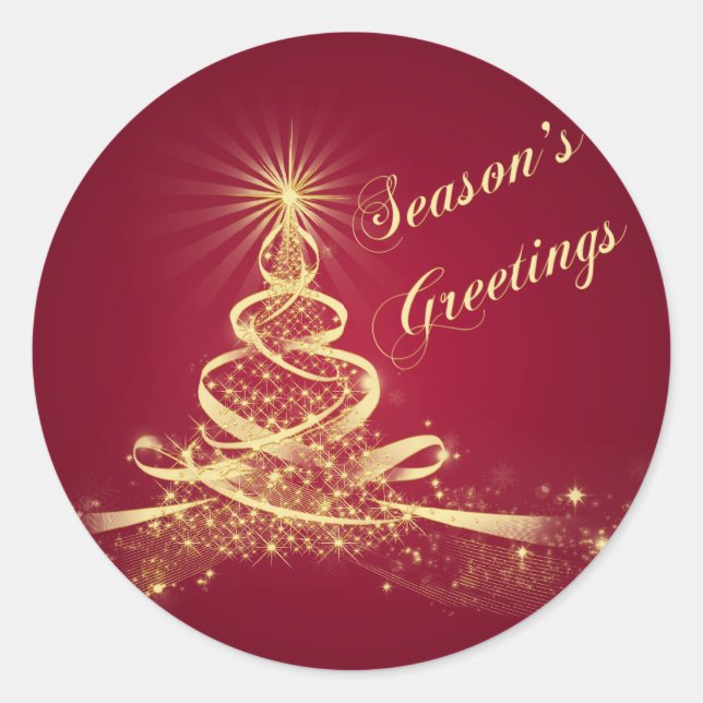 Rond Sticker pour Bonnes Fêtes Red, Gold Lighted Tree (Devant)