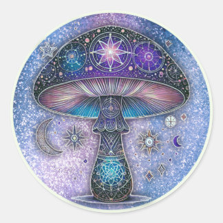 Rond Sticker pour champignon céleste Conception cosmiqu