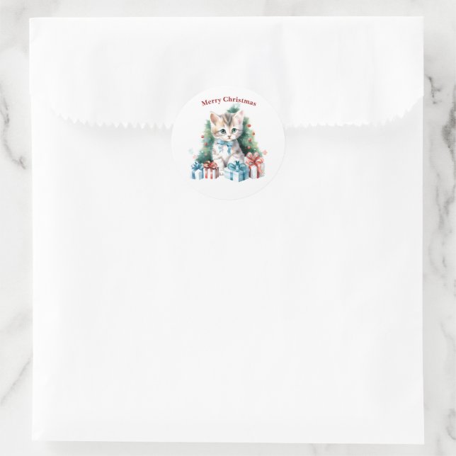 Rond Sticker pour chat de Noël (Sac)