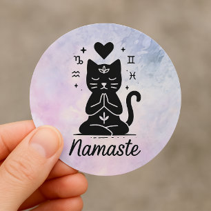 Rond Sticker pour chat de Yoga magique - Symbole Namast