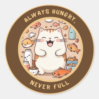 Rond Sticker pour chats affamés - Kawaii Design Humour