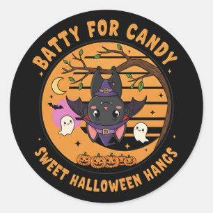 Rond Sticker pour chauve-souris Halloween avec Fantômes
