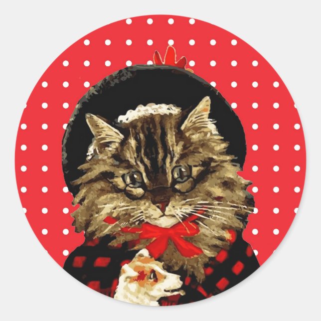 Rond Sticker pour chien de garde pour chat de Noël Vint (Devant)