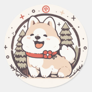 Rond Sticker pour chien de Noël mignon