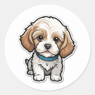Rond Sticker pour chiot Cavachon adorable : Cute Mixte