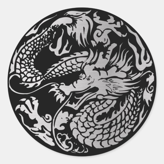 Rond Sticker pour dragon chinois noir et argent (Devant)