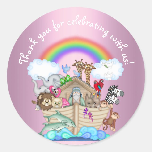 ROND STICKER POUR ENFANTS ANIMAUX DE NOAHS ARK ZOO (Devant)