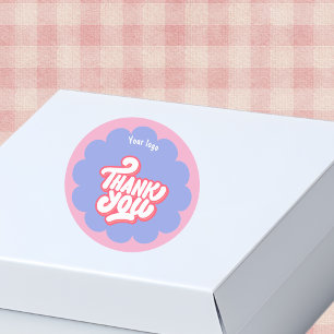 Rond Sticker pour entreprise féminine Merci rose et ble