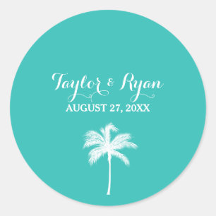 Rond Sticker pour enveloppe de phoque Palm Tree Aqua