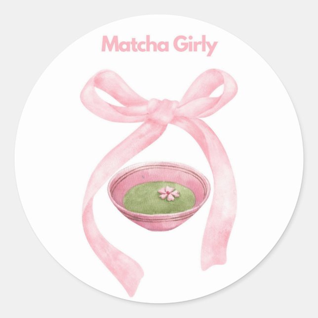 Rond Sticker pour fille Matcha, Matcha, Coquette Bow (Devant)