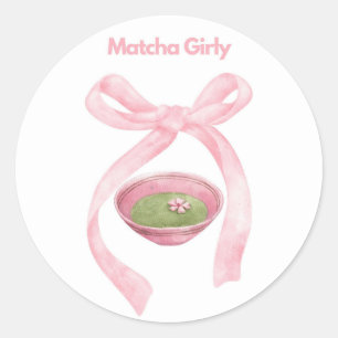 Rond Sticker pour fille Matcha, Matcha, Coquette Bow
