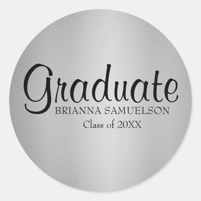Rond Sticker pour graduation en argent avec texte noir (Devant)